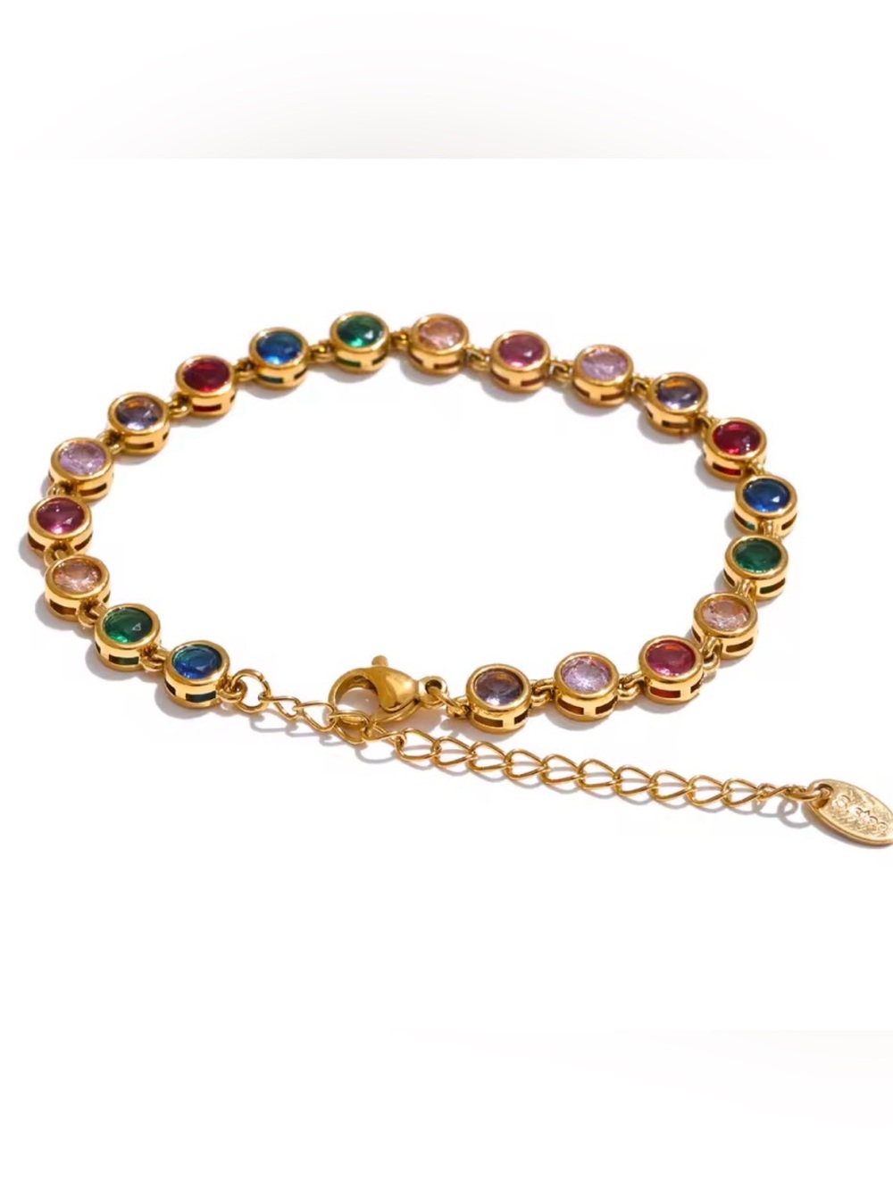 Gold Multicolor Cubic Zirconia Necklace — Gold-Tone Rainbow Stones